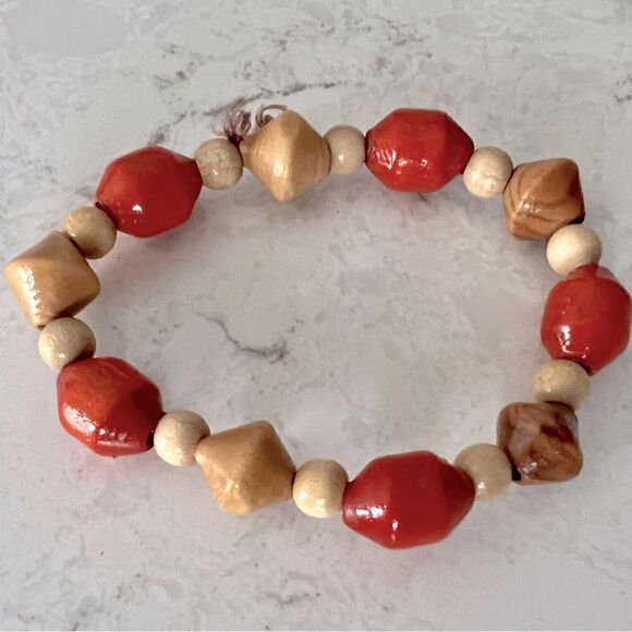 *3/$20* Boho wooden red, green and tan beaded bracelets- set of 3 - Picture 7 of 7